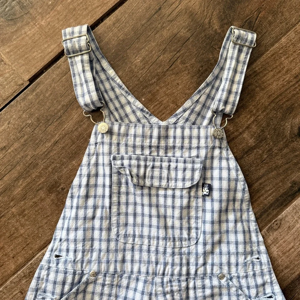 Old Navy Vintage Kids Cottagecore Plaid Bib Overalls,Blue White, 12